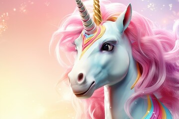Fototapeta na wymiar Super girly tough young unicorn animated with long lashes and an attitude on bright background ,Generative AI 