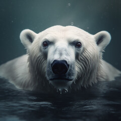 Fototapeta premium Portrait of a polar bear (Ursus maritimus) coming out of the water and looking at the camera. Generative ai.