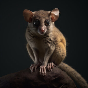 Mouse lemur (Microcebus genus) of Madagascar isolated on a black background. Generative ai.