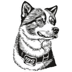 Akita dog black drawing vector, isolated face painting sketch line illustration sketch drawing