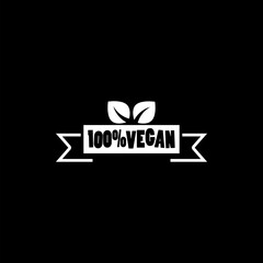 Vegan labels. Vegetarian 100 percent tags icon isolated on black background 