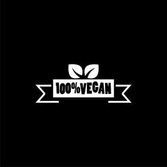 Vegan labels. Vegetarian 100 percent tags icon isolated on black background 