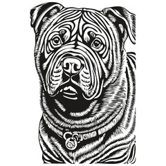 Chinese Shar Pei dog logo vector black and white, vintage cute dog head engraved