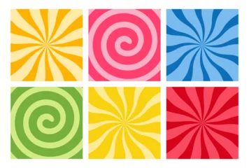 Fotobehang Set of sweet candy backgrounds. Collection of cute swirl backgrounds in different colors. Vector illustration © Narek