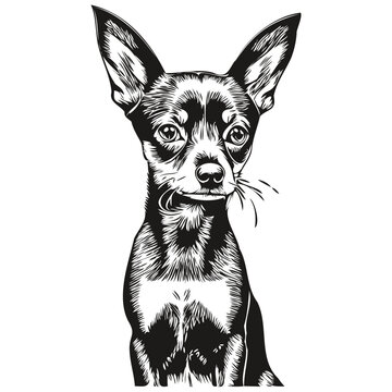 Miniature Pinscher dog isolated drawing on white background, head pet line illustration