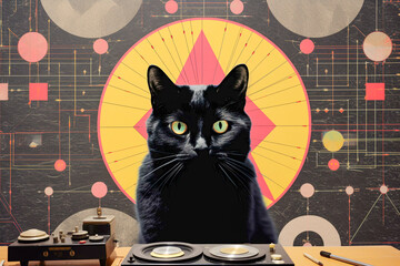 Cool Cat Chronicles: Album Art and Poster Featuring a Hipster Vintage Portrait of an Anthropomorphic Cat, Generative AI
