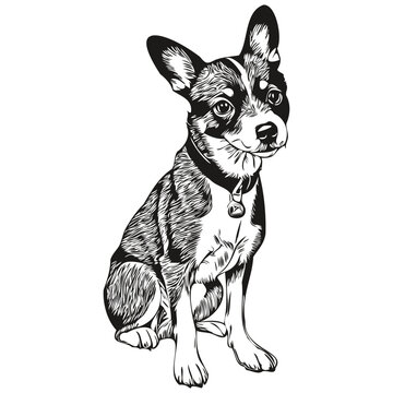 Rat Terrier dog breed line drawing, clip art animal hand drawing vector black and white realistic breed pet