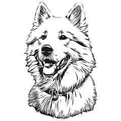 Samoyed dog t shirt print black and white, cute funny outline drawing vector