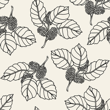 Line art mulberry branch seamless pattern