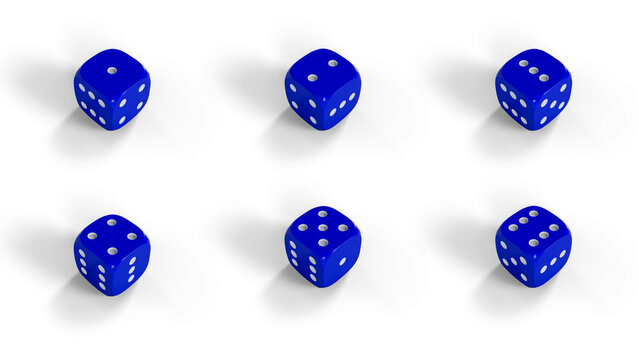 3D render of six positions of the dice
Dices are on transparent background