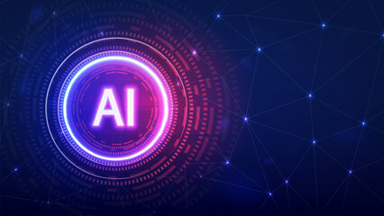 A web banner with the Artificial intelligence logo on a bright blue pink background. The concept for the AI website.