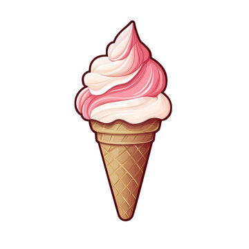 Strawberry ice cream cone isolated on transparent background. Generative ai and digital editing.
