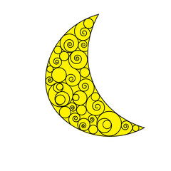 Ilustración de luna amarilla creciente. 