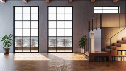 Large luxury modern bright interiors Living room mockup illustration 3D rendering computer digitally generated image