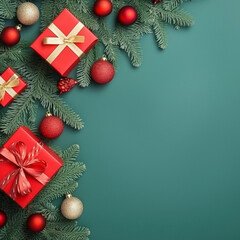 Fototapeta na wymiar christmas gifts on a green background