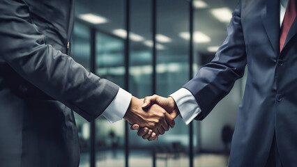 Businessmen making handshake with partner