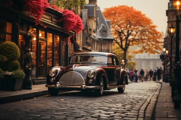 Foto op Plexiglas old car on a street in a historic European city © jechm