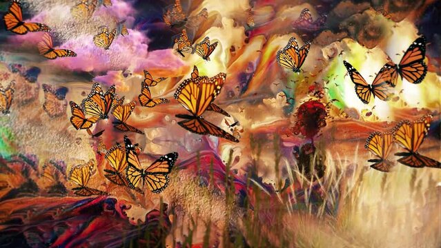Butterflies in abstract nature