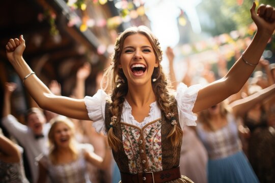 Breathtaking beautiful woman, bavaria, oktoberfest, wearing a dirndle