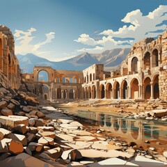 Fototapeta premium An ancient city's ruins lay in the desert. (Illustration, Generative AI)