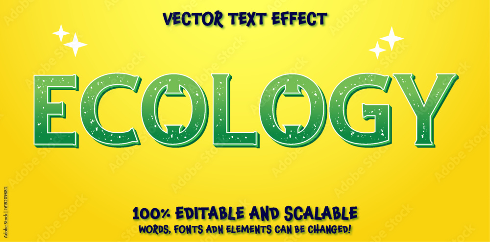 Aufkleber editable font text effect ecology vegan 3d modern style realistic leaf decoration. eps vector file