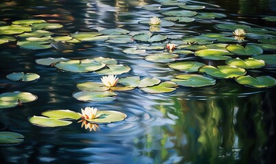  a painting of water lilies in a pond of water.  generative ai - obrazy, fototapety, plakaty
