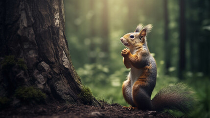 Squirrel Begging to not deforest and damage the trees. Generative AI