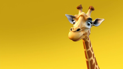 Fototapeta premium Giraffe Looking at the Camera. Solid color background with empty space for text. Web Banner template. Generative AI