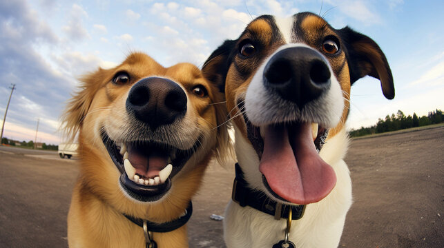 Funny dog friends taking a selfie. Generative AI
