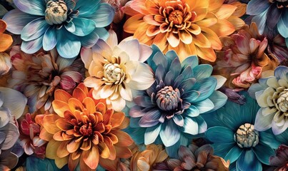  a bunch of flowers that are on a wallpaper background.  generative ai