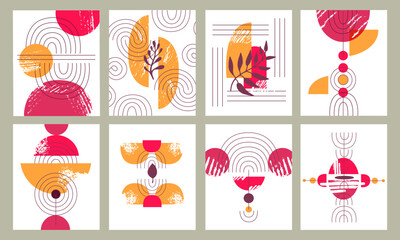 Contemporary bohemian cards. Colorful minimalist balance art, geometric modern scandinavian shapes. Boho doodle grunge neoteric vector posters