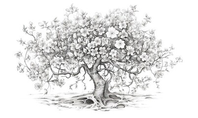  a drawing of a tree with lots of flowers on it.  generative ai