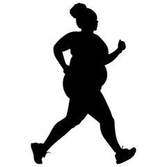 Vector illustration. Silhouette of a full woman runner. Engagement in sports. Slimming. Feminism.