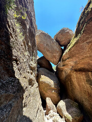 Stack or pile of rocks and boulders at Pinnacles National Park in California 