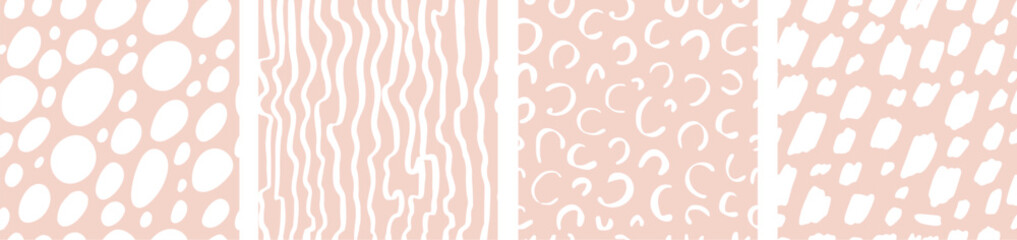 Aesthetic grunge seamless pattern. Sketch dots and stripes, decorative pastel hand drawn background. Cloth print design, neoteric vector set