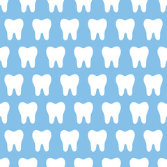 Tooth silhouette seamless pattern. Stomatology teeth fabric print for medical uniform. Medicine, oral hygiene vector decorative background