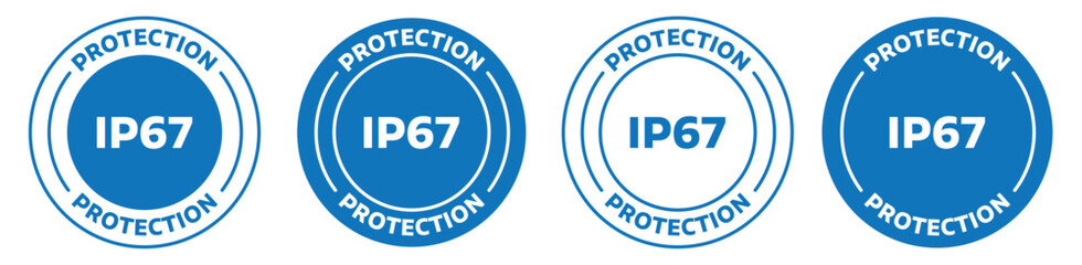 ip67 protection icon set. ip67 water proof label icon set.