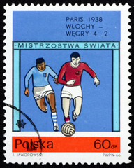 Postage stamp Poland 1966 final soccer game World Cup 1938, Paris