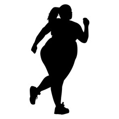 Vector illustration. Silhouette of a full woman runner. Engagement in sports. Slimming. Feminism.