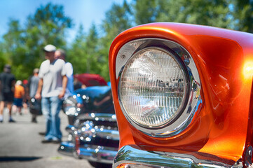 Many vintage cars at summer classic car exhibition.
