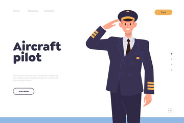 Aircraft pilot professional crew of passenger plane landing page template, civil aviation website