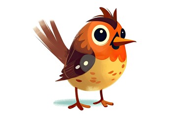 Fototapeta premium cute brown-feathered bird with a black nose in a cartoon style