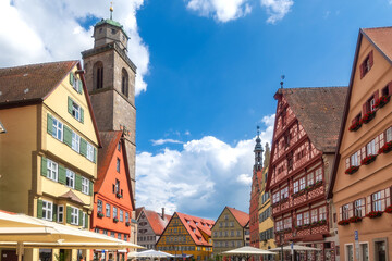 Marktplatz von Dinkelsbühl an der Romantischen Straße in Bayern, Deutschland