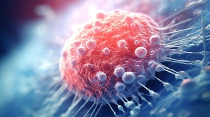 Microscopic cells. Tissue under the microscope. Scientific medical concept. Genetic mutations at cancer disease. Generative AI. Illustration for banner, poster, cover, brochure or presentation.