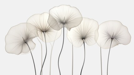 Art background with transparent x-ray flowers. Blooming flowers. Beautiful floral backdrop. Generative AI. Illustration for cover, card, postcard, interior design, packaging, invitations or print.