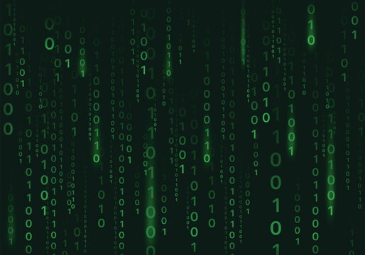 Dark green gradient unit program code vector background. Binary matrix and falling numbers on a dark background  vector illustration.