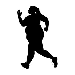 Fototapeta na wymiar Vector illustration. Silhouette of a full woman runner. Engagement in sports. Slimming. Feminism.