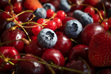 Beautiful fresh berries and fruits background