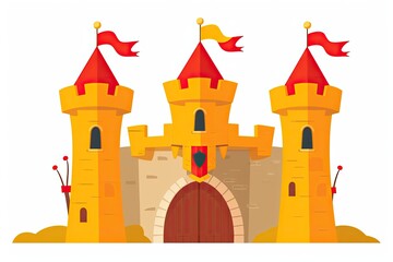  medieval castle with a red flag on top, set against a yellow background. Generative AI