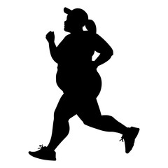 Vector illustration. Silhouette of a full woman runner. Engagement in sports. Slimming. Feminism.